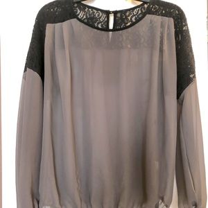 Sheer Olive and Black long sleeve blouse (M)